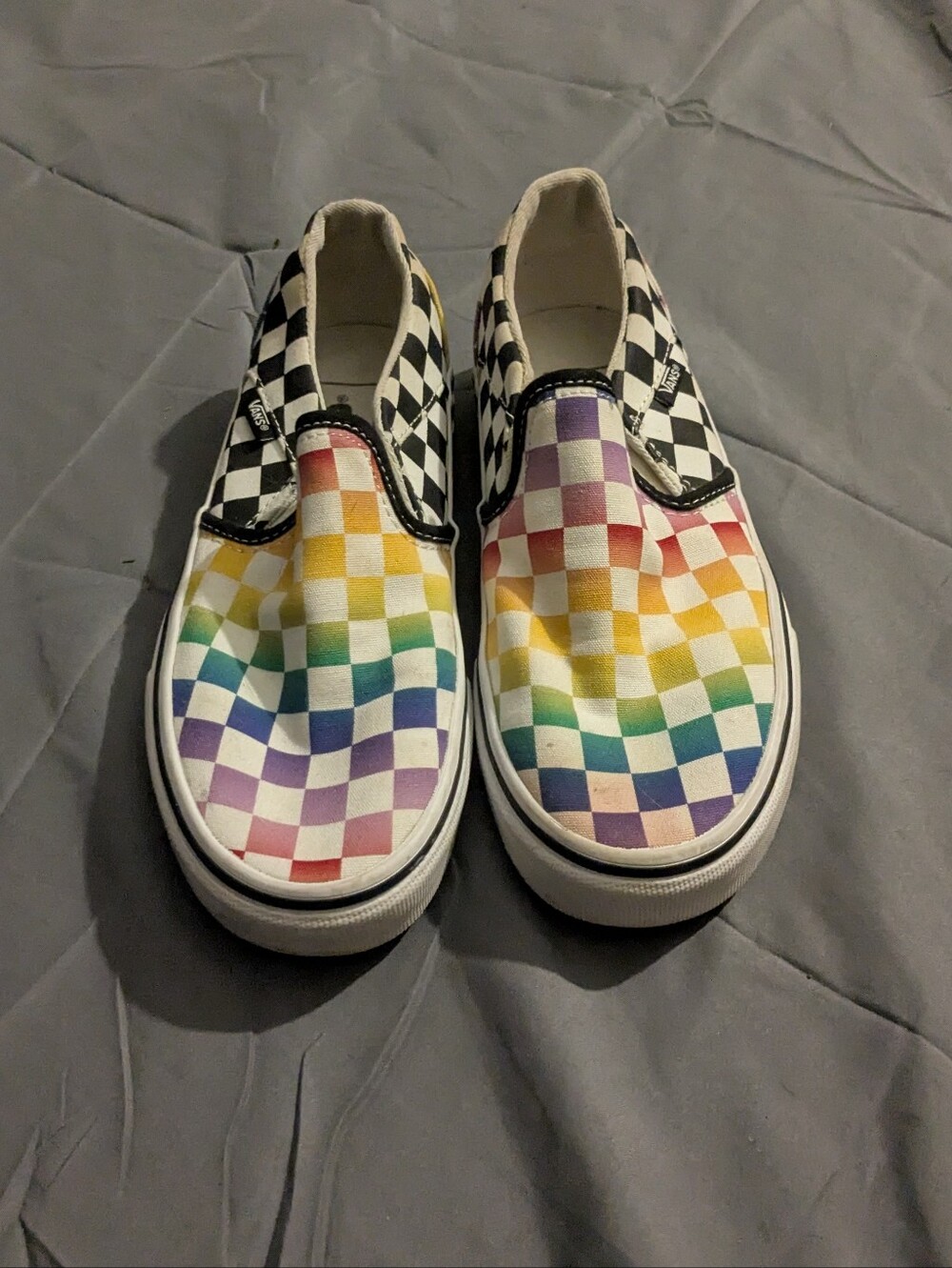 multicolored checkered vans - women's size 6